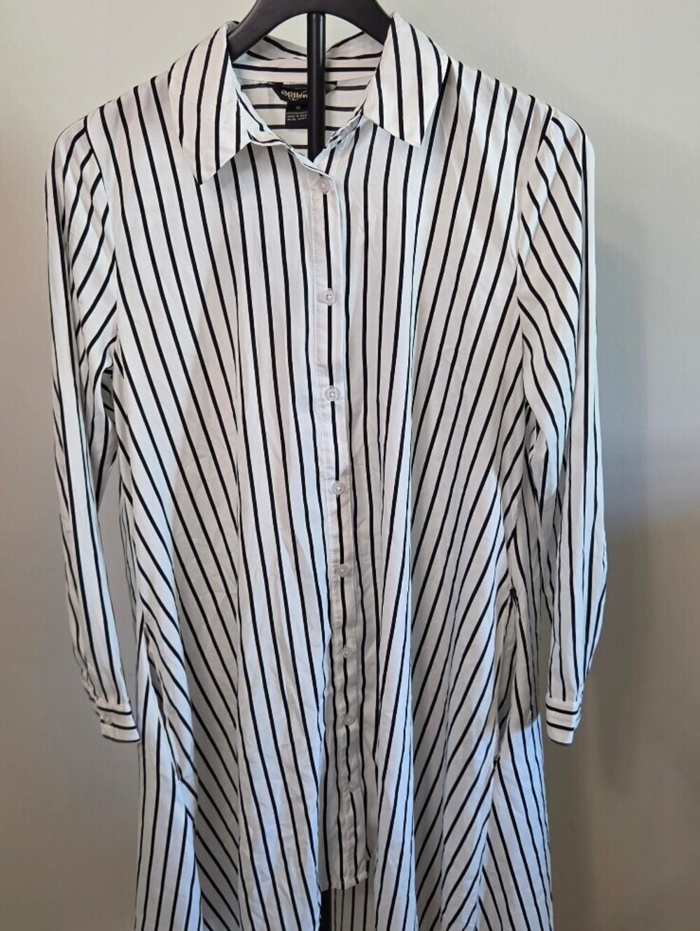 Millennium Medium Black and White Striped Button-Up Shirt Dress sz M